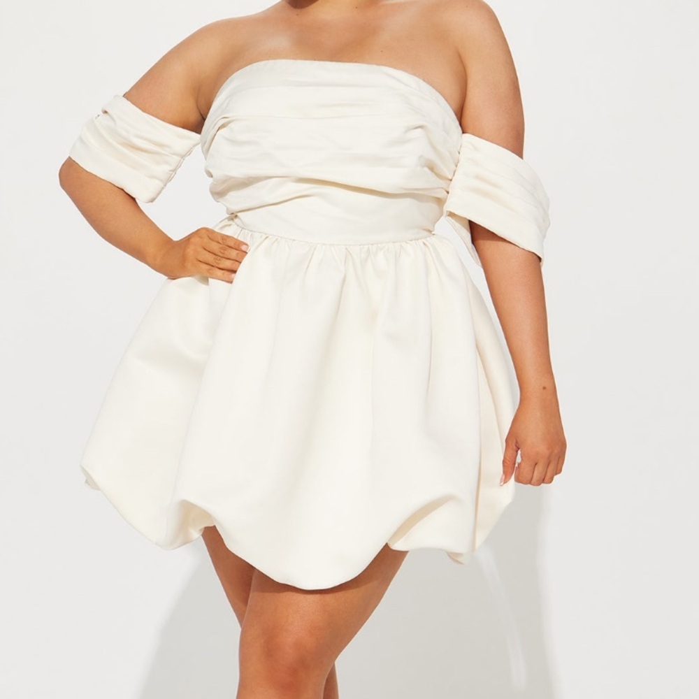 Fashion Nova Valeria Satin Bubble Mini Dress - Cream